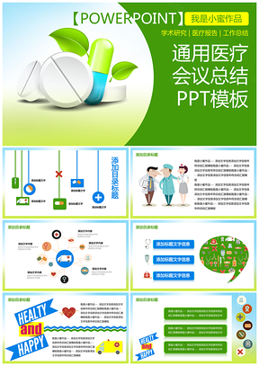绿色通用医疗报告学术研究会议总结PPT模板
