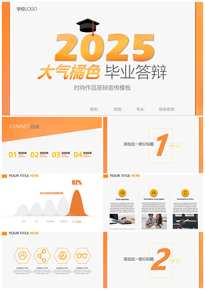 2025大气橘色毕业答辩简洁时尚模板渐变风格猫头鹰tacyPPT模板