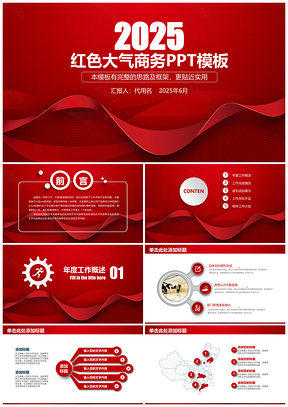 2025时尚红色工作计划总结报告动态PPT模板