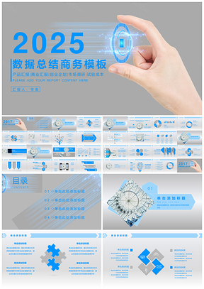 2025蓝色数据总结商务PPT模板