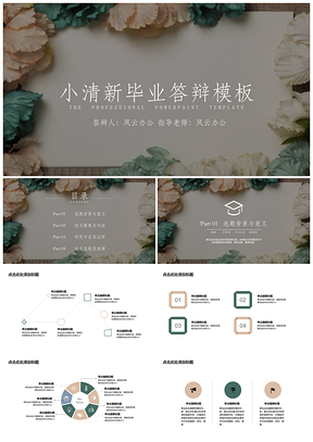 绿色毕业答辩花卉背景PPT模板