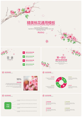 粉色精美桃花PPT模板