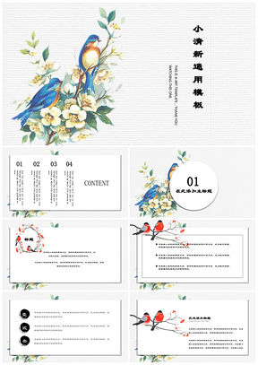 彩色花鸟虫鱼中国风创意十足通用PPT模板