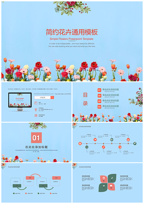 彩色小清新简约花卉商务计划书通用PPT模板