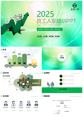 2025绿色内容详细新员工入职培训PPT模板