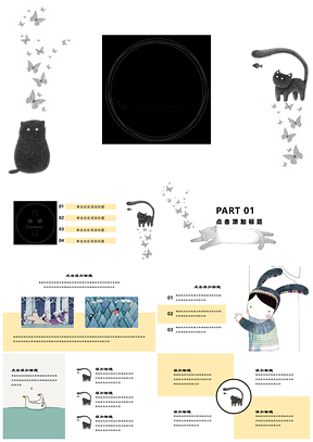 2025白色卡通小清新小猫教学课件通用PPT模板