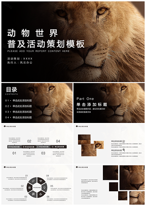 黑色动物世界科普知识讲座课件讲解科研活动策划通PPT模板