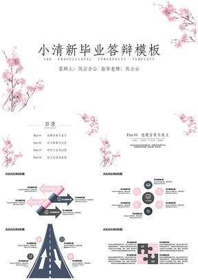 粉色毕业答辩小清新花PPT模板