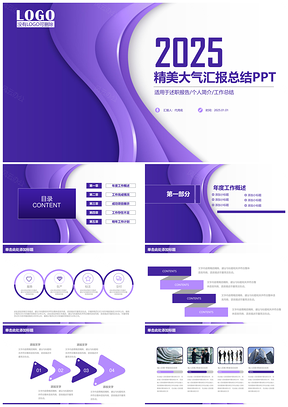 2025紫色精美述职报告个人简历商务工作述职汇报动态PPT模板