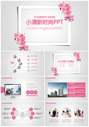 小清新粉色文艺微粒体商务工作计划通用动态PPT模板