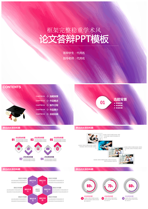 紫色框架完整学术风水彩简约毕业论文答辩总结汇报动态PPT模板