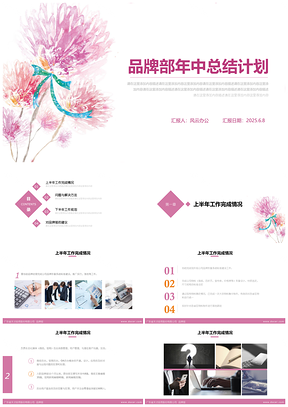 2025粉色品牌部年中总结计划PPT模板