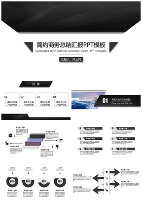 宽屏黑色简约商务总结汇报PPT模板