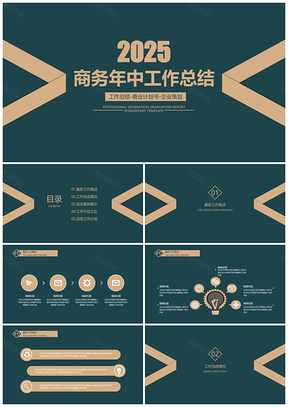 2025绿色商务简约时尚风年中工作总结PPT模板