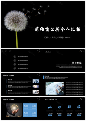 2025黑色简约蒲公英个人汇报PPT模板