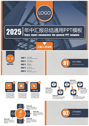 2025蓝色扁平化设计年中汇报总结PPT模板