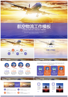 蓝色大气航空物流商务动态PPT模板