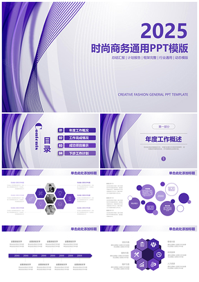2025紫色时尚简约商务工作总结计划汇报动态PPT模板