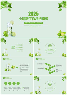 2025绿色柠檬小清新简约风年中工作总结计划PPT模板