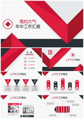 红色简约工作总结汇报年终年中通用商务PPT模板