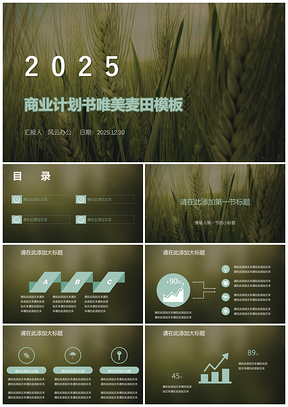 2025绿色商业计划书唯美麦田PPT模板