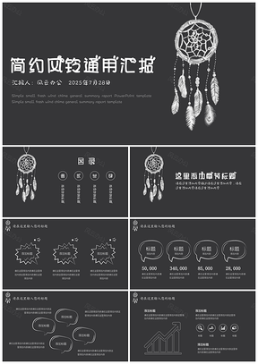 2025黑色简约手绘风风铃通用总结汇报PPT模板
