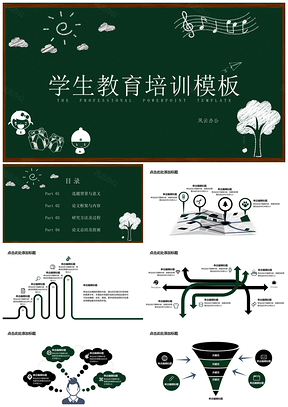 绿色教师幼儿小学教育课件黑板可爱风PPT模板