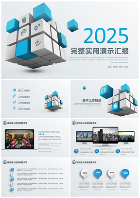2025蓝色完整实用演示总结汇报工作计划述职报告PPT模板