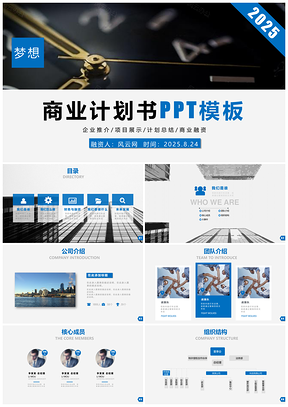 2025蓝色商业创业计划书项目融资PPT模板
