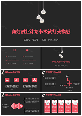 黑色极简商务创业演讲计划书PPT模板