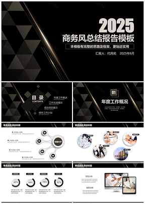 2025经典极简炫酷黑色商务年中计划动态PPT模板