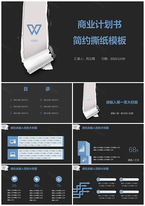 2025黑色手撕效果工作计划书商业计划书简约PPT模板
