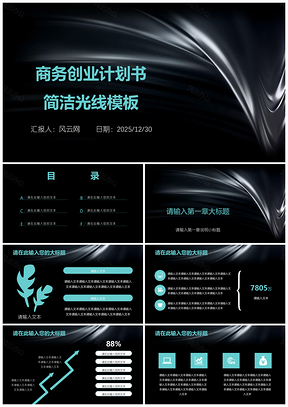 2025黑色简洁光线商务创业计划书PPT模板