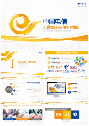 简约金色中国电信天翼工作汇报PPT模板