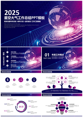 2025紫色简约星空科技工作总结计划通用动态PPT模板