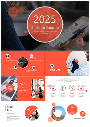 橙色圆形浮动式唯美工作计划汇报季度总结商务通用PPT模板
