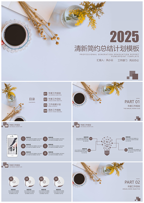 2025彩色框架完整清新简约工作计划PPT模板