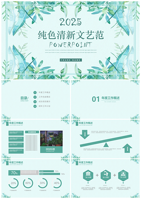 20252025纯色清新工作汇报总结PPT模板