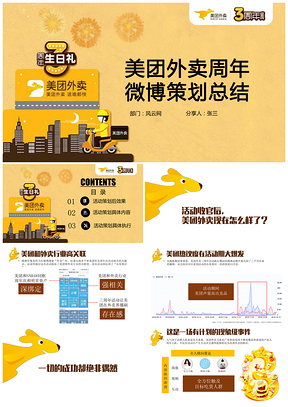 黄色公关策划美团外卖微博周年活动策划PPT模板