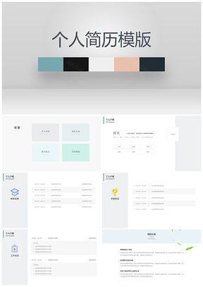 彩色淡雅清新简约个人简历模板工作汇报通用PPT模板