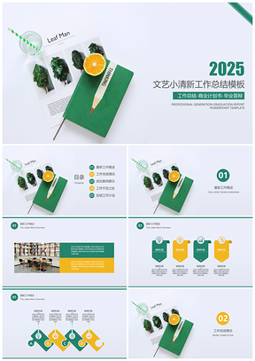 2025动态蓝色文艺小清新工作总结计划PPT模板