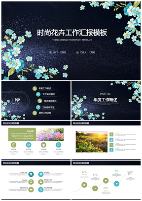 绿色时尚简约水彩梅花商务工作总结汇报动态PPT模板