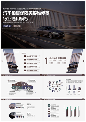 2025蓝色4S店汽车销售保险美容配件内饰维修等行业通用PPT模板