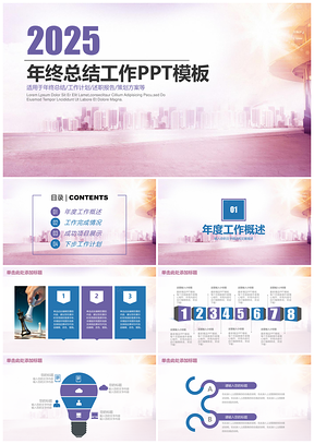 2025蓝色清新简约商务年终总结工作汇报动态PPT模板