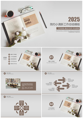 2025年终总结灰色简约小清新工作总结计划PPT模板