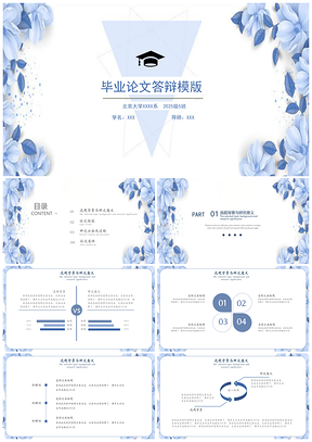 2025蓝色清新茉莉花毕业答辩PPT模板