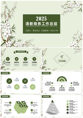 2025绿色清新花纹女神专属商务PPT模板