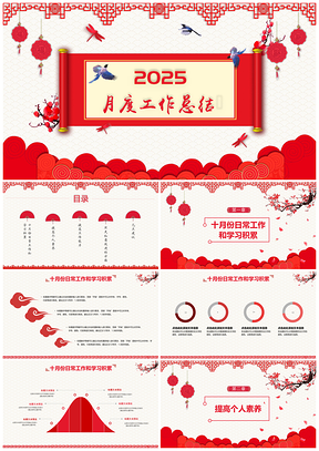 2025红色中国风剪纸年终计划总结汇报动态PPT模板