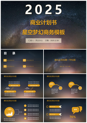 2025黄色商业计划书星空梦幻商务PPT模板