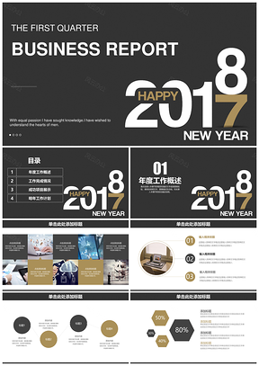 2025稳重经典黑色商务总结汇报通用动态PPT模板